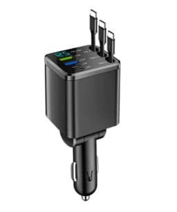 5 IN 1 Retractable Car Charger USB Type C PD Retractable Cable For iPhone Samsung Fast Charging Cord Cigarette Lighter Adapter