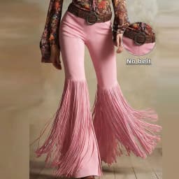 Vintage Solid Suede Splicing Tassel Pants Woman 2026 Spring High Waist Slim Flared Trousers New Autumn Casual Straight-leg Pants