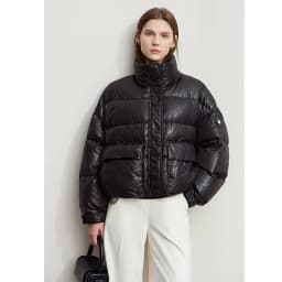 AMII Minimalist Women's Down Coat 2024 Winter Warm Thick Lapel Stand Collar Imitation Leather Duck Down Female Jacket 12444025
