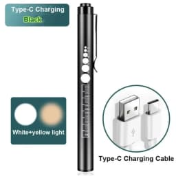 USB Rechargeable Portable Medical Penlight Emergency Flashlight Rechargeable 2 in 1 Pocket LED Pen Lights with Pupil Gauge