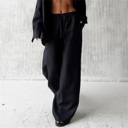 Casual Oversized White Solid Wide Leg Pants Fashion Women Elastic High Waist Pocket Baggy Sweatpant Office Lady Commute Trousers