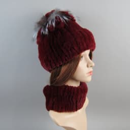 Real Rex Rabbit Fur Hat And Scarf Set Women Winter Knitted Beanie Hat Natural Fur Skullies Beanies Woman Hat Female Cap Elastic