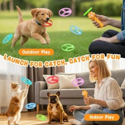 Cat Chase Fetch Toy Rechargeable Disc Launcher with 6 Flying Spinners Interactive Pet Hunting Toys Indoor Outdoor Yard Cats Dog
