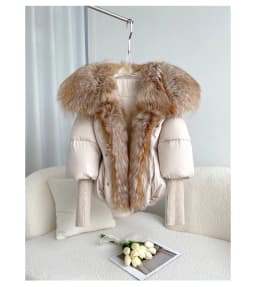 Female Large Fox Fur Collar Outerwear Thick Warm Fur Real Fur Coat Winter Jacket Women White Duck Down Jackets Hooded