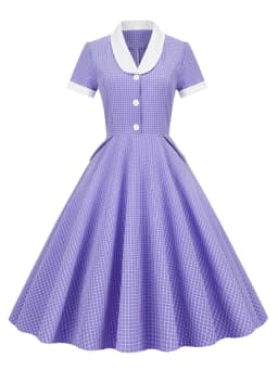 Tonval Shawl Collar Button Up Vintage Robe Plaid Long Dress Evening Elegant for Women Short Sleeve Pockets A-Line Dresses