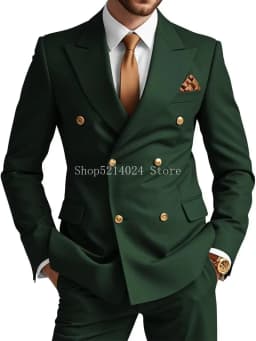 Mens Double Breasted Suit 2 Piece Slim Fit Wedding Suit for Men Blazer Prom Formal Suits Set