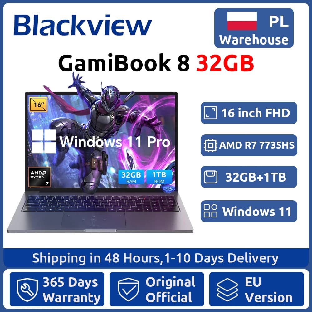 Blackview GamiBook 8 AMD R7 7735HS 16" 5000MAH Laptop 16GB+512GB / 32GB+1TB Windows 11Pro BT5.2 Wifi 6 Backlit Keyboad