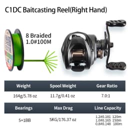 FISHINFANS C1DC Baitcasting Reel Long Cast Max Drag 5kg 7.0:1 5+1B Carbon Washers Brass Gears DC Brake Casting Fishing Reel