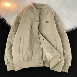 Diamond Pattern Men's Cotton Jacket Baseball Style Autumn Winter Coat Thickened Casual Loose Fit Youth Fashion