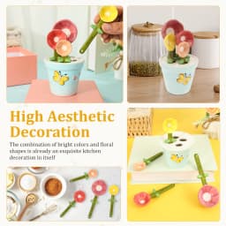 4Pcs Ceramic Measuring Spoon with Base Set 1/4 Tsp 1/2 Tsp 1 Tsp 1 Tbsp Ceramic Flower Pot Shape Kitchen Tool Baking Scale Spoon
