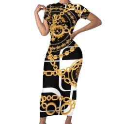 Retro Chains Bodycon Dress Summer Leopard Print Cute Maxi Dresses Women Short Sleeve Graphic Street Fashion Dress 3XL 4XL 5XL