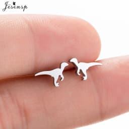 Korean Style Star Moon Ear Studs for Girls Minimalist Cat Puzzle Leaf Dinosaur Earrings Black Stainless Steel Jewelry Oorbellen