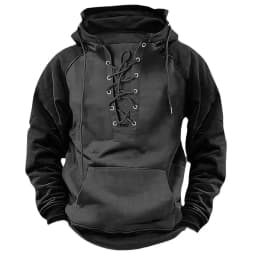 Spring And Autumn New Men's Hooded Solid Color Sweater Blue Sports Multi-Pocket Leather Sweater Tooling