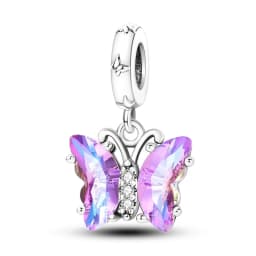 Silver Plated Purple Charms Flower Butterfly Dangle Charm Beads Fit Original Bracelet Diy Pendants