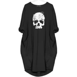 Women's Summer Loose Skull Print Round Neck Long Sleeve Pocket Comfortable Casual P lus Size Dress ashion Streetwear Oversized