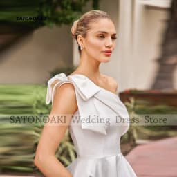 Customized Simple One Shoulder Satin Wedding Dress for Bride Backless A-line Princess Bridal Gown with Pockets Vestidos De Novia