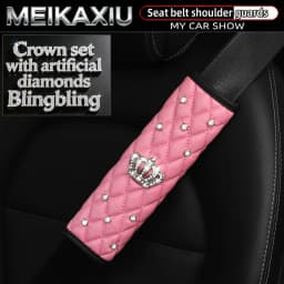 Soft Leather Diamond-Encrusted Crown Car Shoulder Guard 1PC/2PCS Safety Belt Decoration Shiny Accessory for Women's Cars