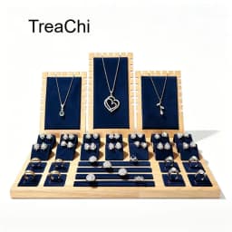 Solid Wood Jewelry Display Stand Necklace Pendant Bracelet Chain Ring Earrings Stud Organizer Jewelry Display Props Entire Set