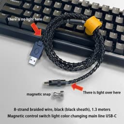 15cm/130cm C-C/USB-C Single Crystal Copper Keyboard Cable Supports 8K Magnetic Controllable Lights for HM Hub Computer Keyboard