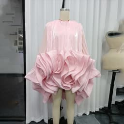 TWOTWINSTYLE Solid Chic Spliced Folds Dresses for Women Round Neck Long Sleeve High Waist Loose Mini A Line Dress Female Fashion