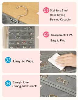 Large Earrings Organizer 80 Pockets Display Holder Hanging Necklace Ring Bracelet Wall Jewelry Storage Bag Collections Showcase