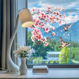 Pink Tree Branches Peach Blossoms And Birds Wall Stickers For Glass Window Decoration Bedroom Living Room Self-Adhesive Decor
