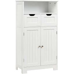 Bathroom Cabinet with 2 Drawers & Doors, Freestanding Bathroom Cabinet with Height-Adjustable Shelf, 60 x 30 x 109 cm, Grey