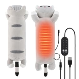 USB Heated Cat Pillow with 5 Heat 5 Timers, Cute Plush Heating Pad for Shoulder Belly Care, Cozy Warm Stuffed Animal Toy