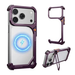 Eary 9-Shaped Phone Case for iPhone 18 17 Pro Max for Magsafe With 90° Lens Holder Stand Metal Frameless Bumper Anti-Drop Shells