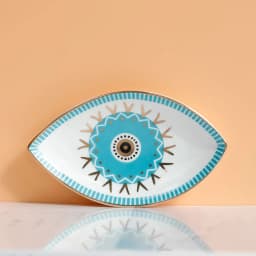 1pc Ceramic Jewelry Storage Tray, Unique Eye Design Desktop Organizer For Rings, Earrings, Keys, Ceramic Evil Eye Trinket Plate
