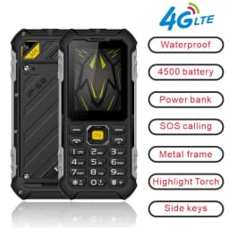 EAOR 4G Feature Keypad Phone Waterproof Rugged 4500mAh Power Bank High Brightness Torch Volume Side Key SOS One Click Dialing