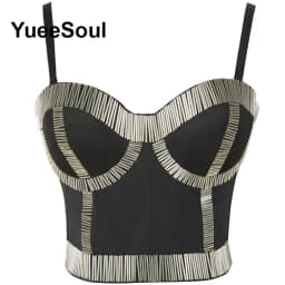 Black Y2K Tops White Rhinestone Sequins Tassel Slim Crop Top New Gothic Party Club Wedding High Street Sexy Corset Top Camis