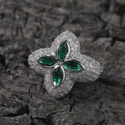 THE BLING KING Clover Flower Rings Micro Paved Out Green Cubic Zirconia Punk Ring Hiphop Jewelry For Men Women Party Gift