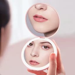 Travel Personalized Small LED Light Cosmetic 2 Side Folding Makeup Compact Pocket Mirror Women Luminous Effect Mini Mirror