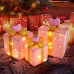 3Pcs/Set PVC Christmas Gift Box Set Luminous Folding Christmas Lighting Box with Bow Ribbon Christmas Glowing Decoration Outdoor