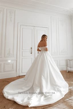 Customized Off Shoulder Two Pieces Wedding Dress Lace Applique Glitter Skirt Bridal Gown with Detachable Skirt 2 in1 Style