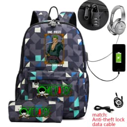 One Piece Zoro Print School Backpack Anti Theft Kids Teen Bookbag with Pencil Case