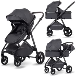 2 in 1 Baby Stroller, High Landscape Infant Stroller Pram Foldable Pushchair with Adjustable Canopy,Mom Bags