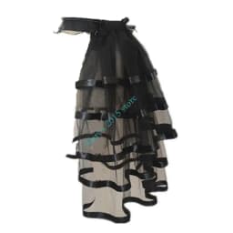 E15F Women's Elastic Waist Layered Long Tulle Skirt Ruffled Mesh Overskirt For Stage Performances Game Wear