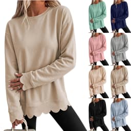 Womens Oversized Crewneck Sweatshirts Scalloped Casual Pullover Tops Sweatshirt Womens