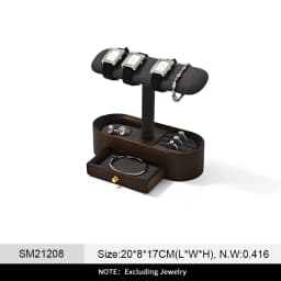 WoodTen Solid Wood Watch Display Stand with Drawers Double Layered Watch Necklace Bracelet Organizer Rack Jewelry Bracelet Stand