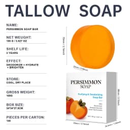 5PCS Persimmon Deodorizing Soap Bars with Foaming Bags, Deep Cleansing Body Soap with Shea Butter, Fresh Skin Care for Shower &