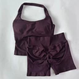 No Logo 2 Pieces Gym Set Women Backless Halter Tops High Waist Seamless Shorts Gym Suit Fitness Clothes Sportswear Workout Sets