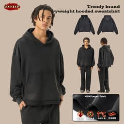 ZODF Retro Winter Men Washed 100% Cotton Boxy Hoodies Unisex Loose Fit Distressed Hooded Pullovers Coats Brand Outfits HY0048