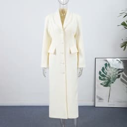 Elegant Hidden Button V-neck Long Coat Women Vintage Classic Waist-cinching Black Tweed Coats Lady Winter Chic Street Overcoats
