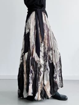 [EAM] High Elastic Waist Printed Pleated Elegant A-line Half-body Skirt Women Fashion Tide New Spring Autumn 2026 1DJ5417