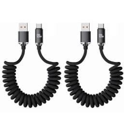 NNBILI 1-2PCS 120W Car USBA to USB C Fast Charging For Samsung S26 Xiaomi Huawei USBC To USB C Spring Cable For iPhone 18 17
