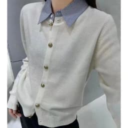 High-grade POLO shirt collar 100 pure cashmere knitted cardigan women's long-sleeved spring and autumn wool top base coat