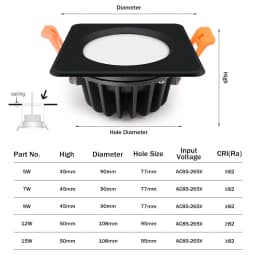 Waterproof Led Downlight Square Round Recessed Ceiling Downlight 5W 7W 12W 15W Ceiling Led Spot Lamp For Bathroom Toilet Balcony