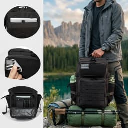45L Large Capacity Tactical Hunting Backpack For Men With MOLLE Webbing System Dual Cup Holders Outdoor Survival Hiking Camping Rucksack For Wilderness Trip Travel Daily Work Commute Outdoor Camping Activities Gear Storage Backpack